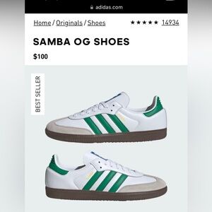 Adidas SAMBA OG white/green Men’s size 7